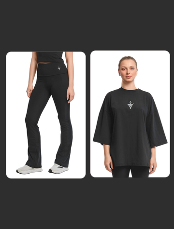 Ensemble Oversized T-Shirt+ Flared Leggings - Black