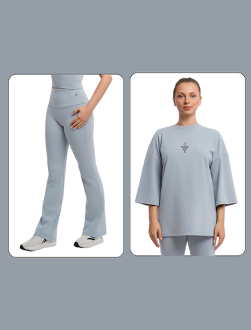 Ensemble Oversized T-Shirt+ Flared Leggings - Wind Blue